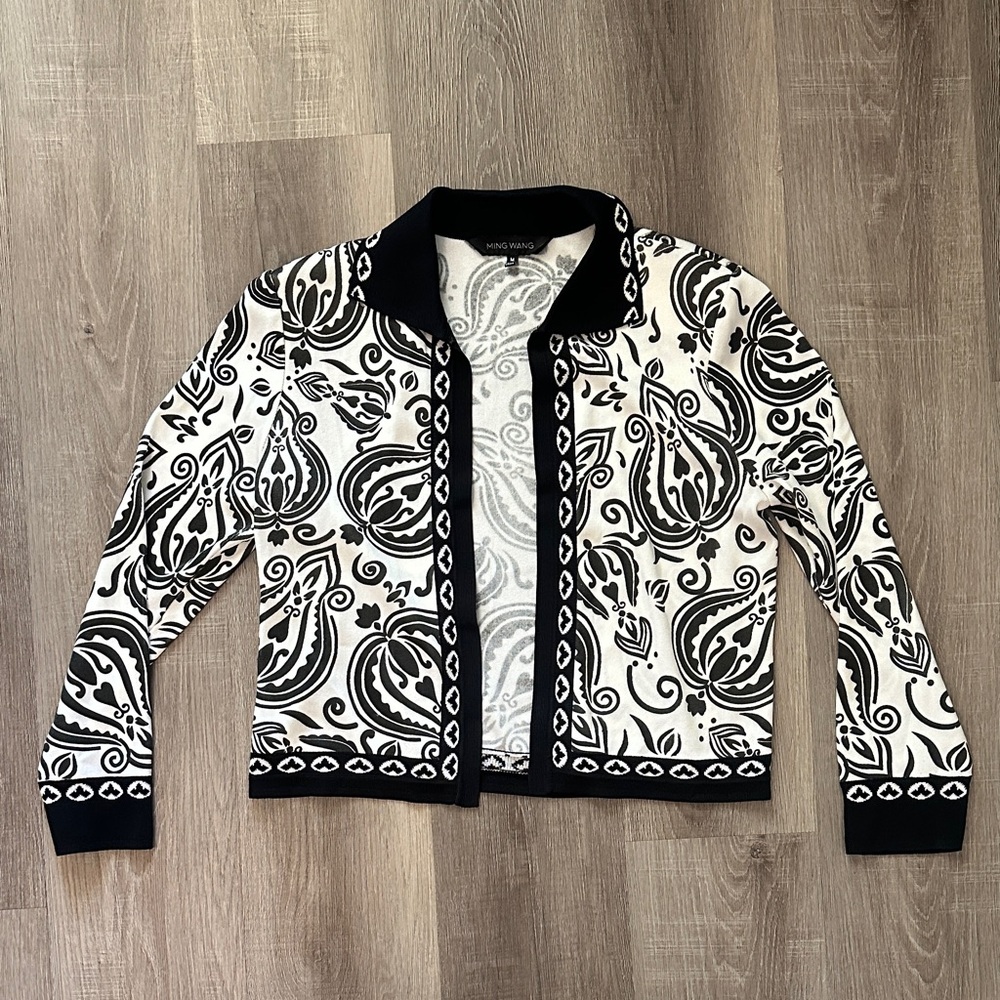 Ming Wang Black and White Patterned Blazer.12